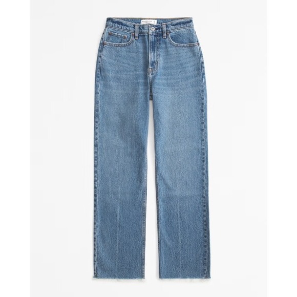 Abercrombie & Fitch The Vintage Straight High Rise Medium Wash Jeans 25 Raw Hem - Picture 7 of 13